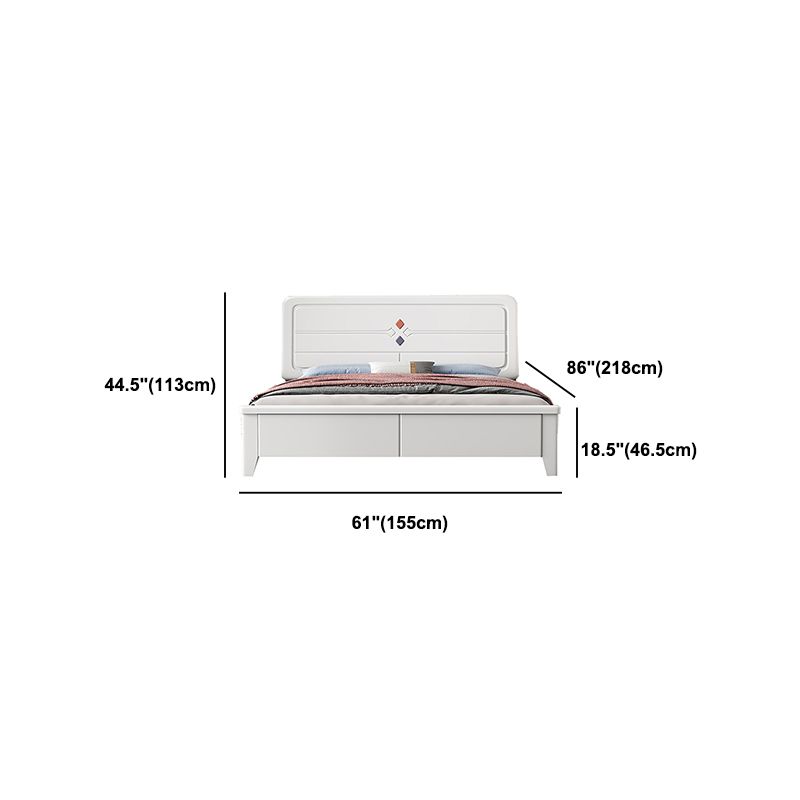 White Contemporary Panel Bed Solid Wood Bed Frame, 44.5" Tall