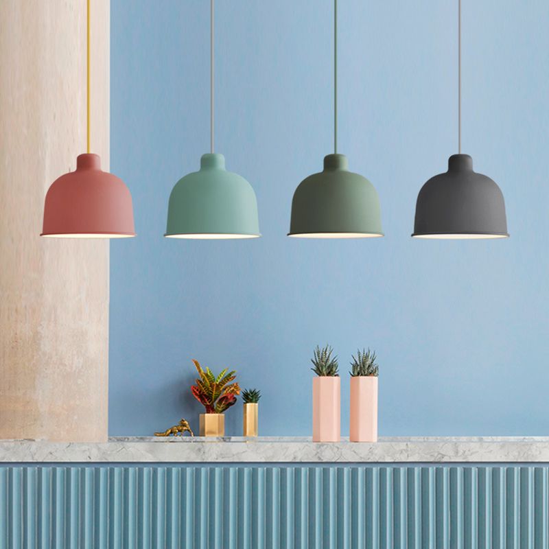 1 Light Bowl Hanging Pendant Modern Macaron Style Metal Hanging Lighting for Dining Room