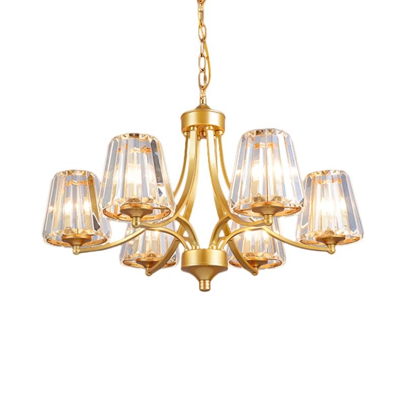 Conic Crystal Prisms plafondlamp Minimalisme 6-licht gouden hanger kroonluchter met curvy arm