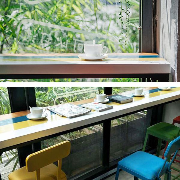 Industrial 1/5 Pieces Bar Table Set Rectangle Wood Counter Table with High Stools for Cafe