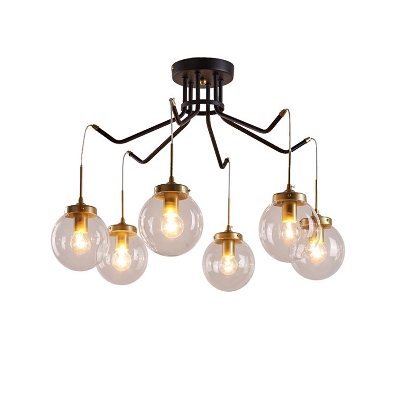 Éclairage de lustre en verre transparent Globe Classic 6/8 lumières Lumières Pendante Éclairage en noir