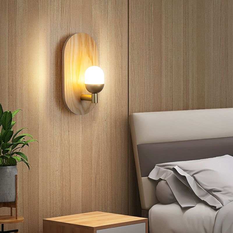 Modern Simple Wooden Wall Light Ellipse Shape Wall Lamp for Living Room