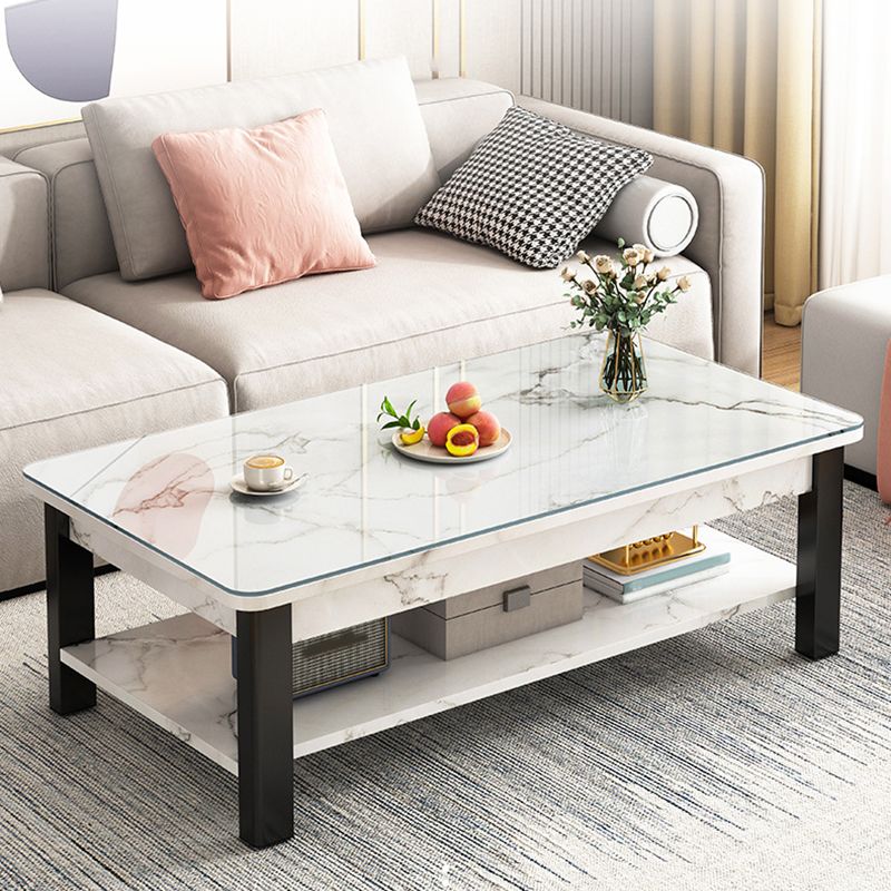 16"H Contemporary Coffee Table Stone Rectangle Coffee Cocktail Table