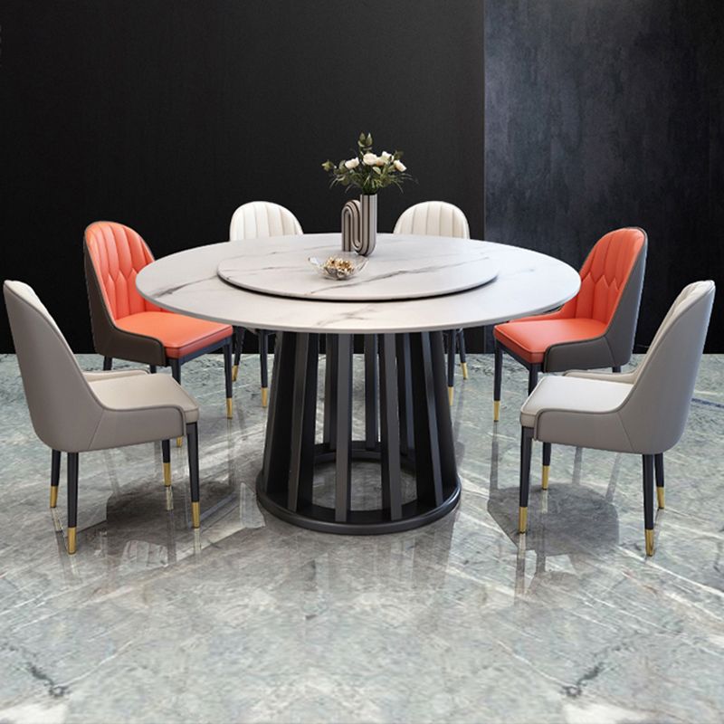 Contemporary Round Stone Table Standard Height Dining Table with Pedestal Base