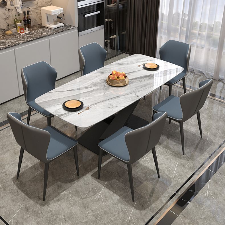 Metal Modern Rectangular Dining Table Sintered Stone Table with Pedestal Base