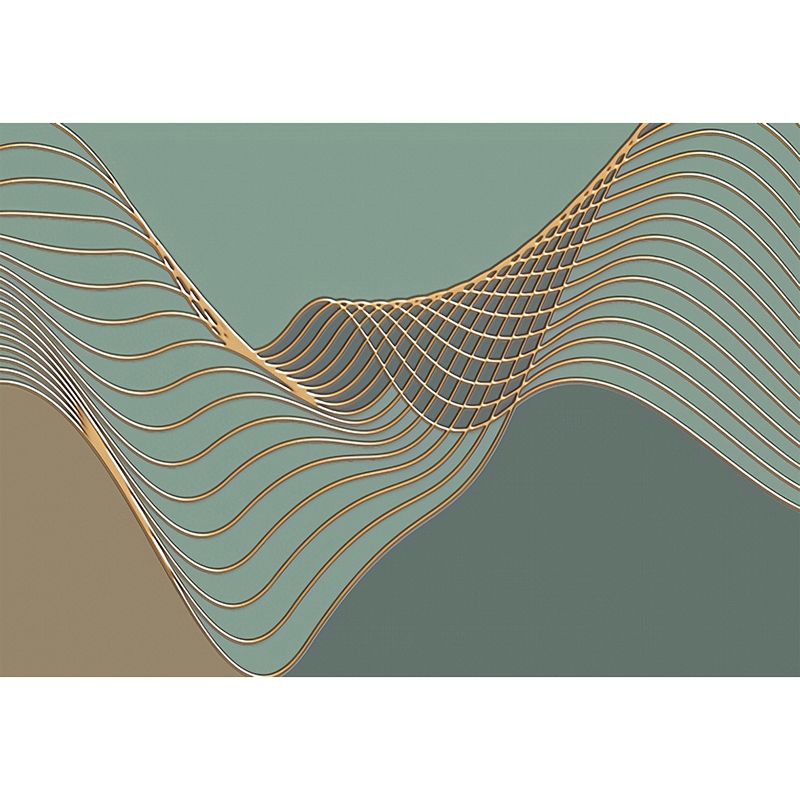 Modern Green Mural Wallpaper with 3D Print Swirled Line Design for Living Room, Non-Woven Material