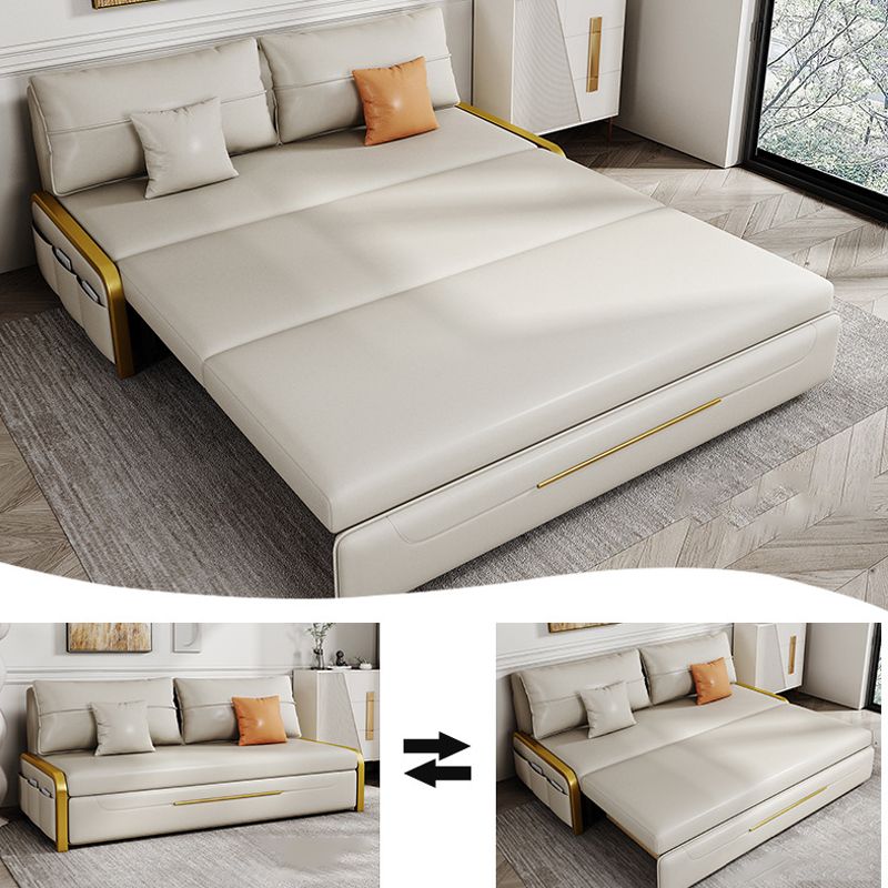 Faux leather Sleeper Sofa Creamy-white Sofa Bed with Upholstered, 31.49" Wide