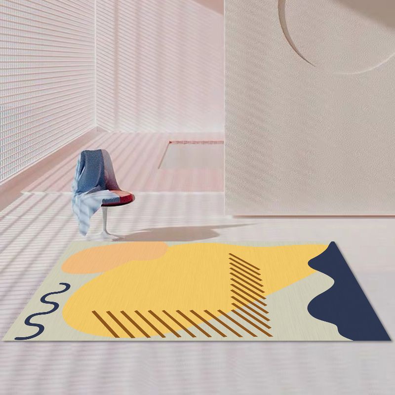 Simplicity Abstract Pattern Rug White Tone Polyester Area Carpet Stain Resistant Rug for Living Room