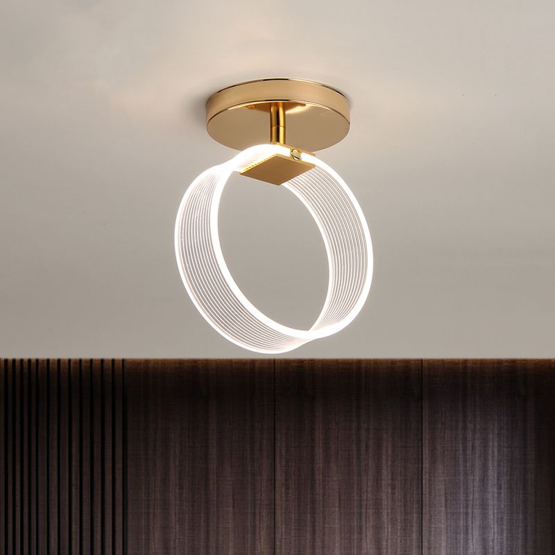 LED-gangplafondlamp Modern zwart/goud, semi-inbouwverlichting met ronde acrylkap