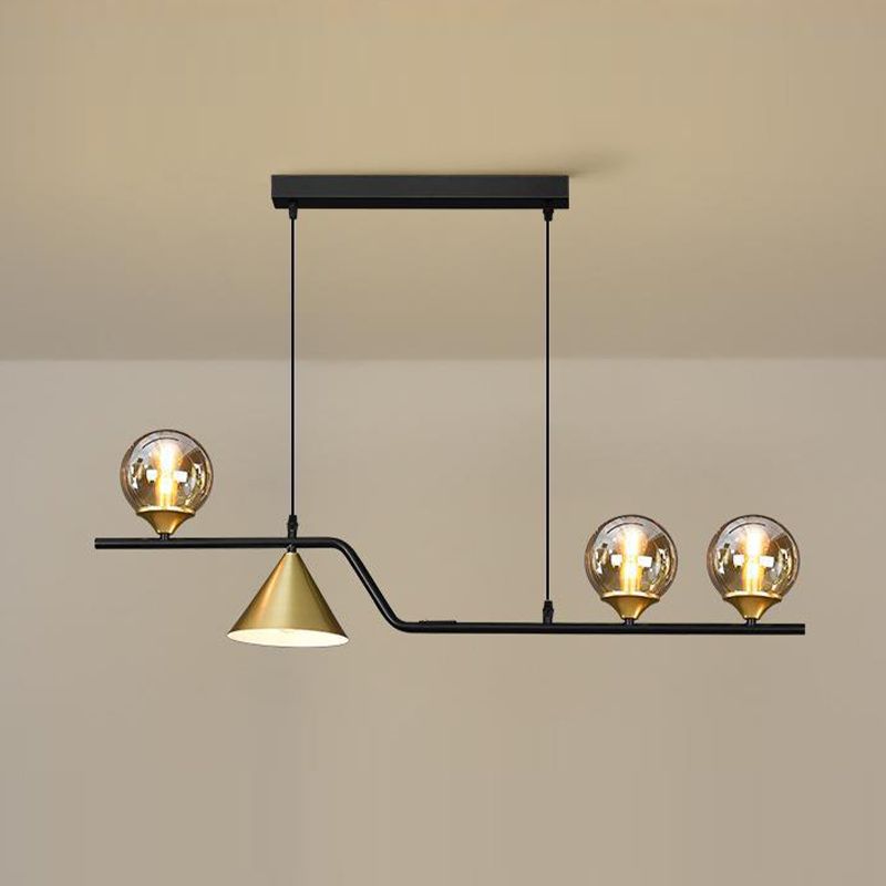 Contemporary Globe Glass Hanging Pendant Lights in Black and Gold for Dining Room