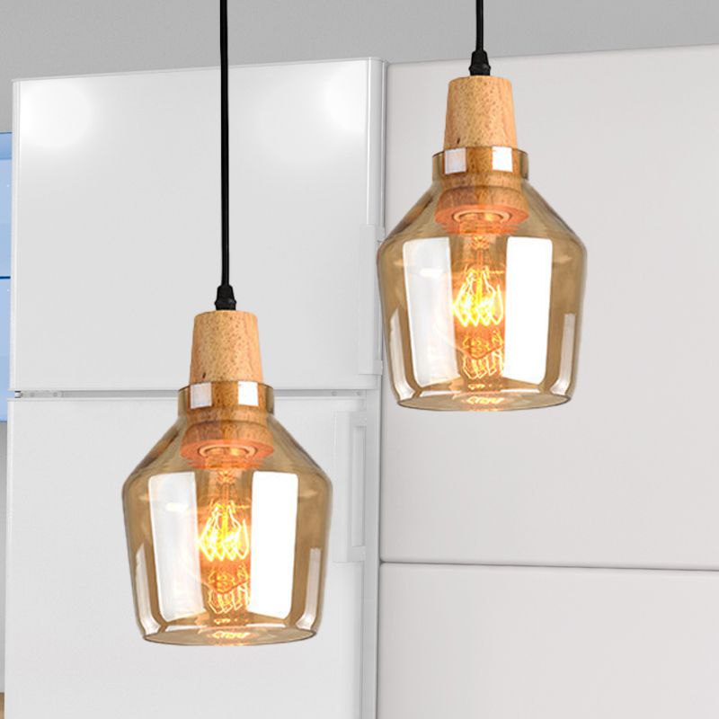 Modern 1 Light Pendant Lamp Amber Glass Shade Barn/Disc/Trifle Hanging Light Kit, 5.5"/7.5"/13" Wide