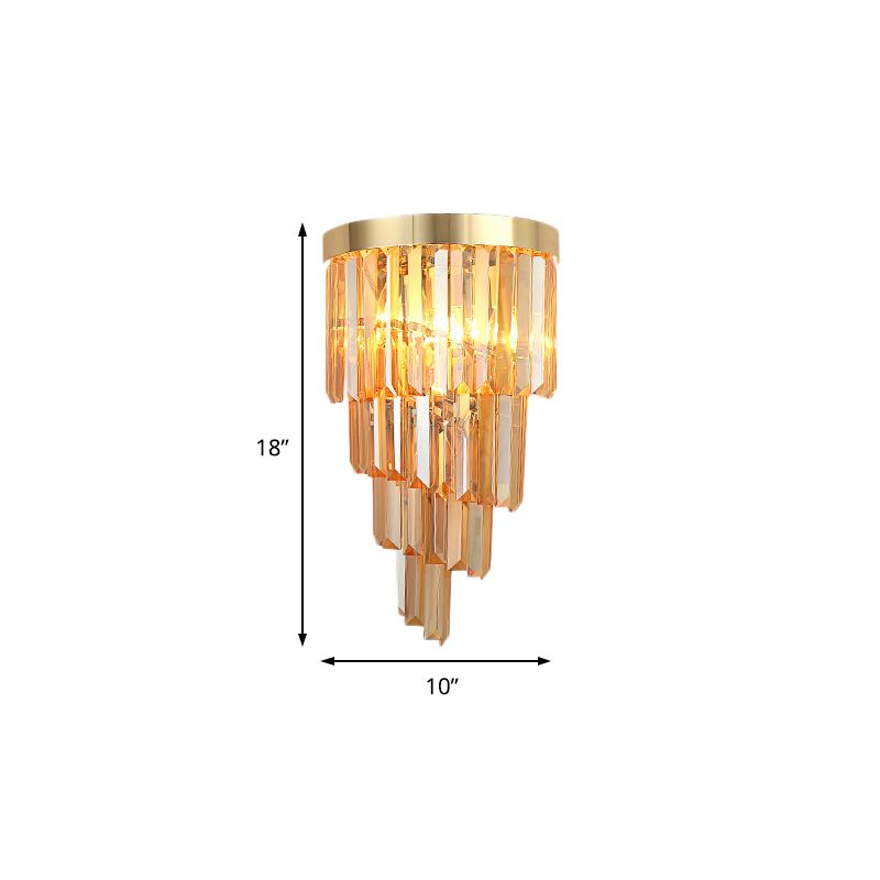 Contemporary Spiral Wall Mount Light Metal 2 Lights Wall Lamp with Faceted Crystal in Clear/Amber for Living Room