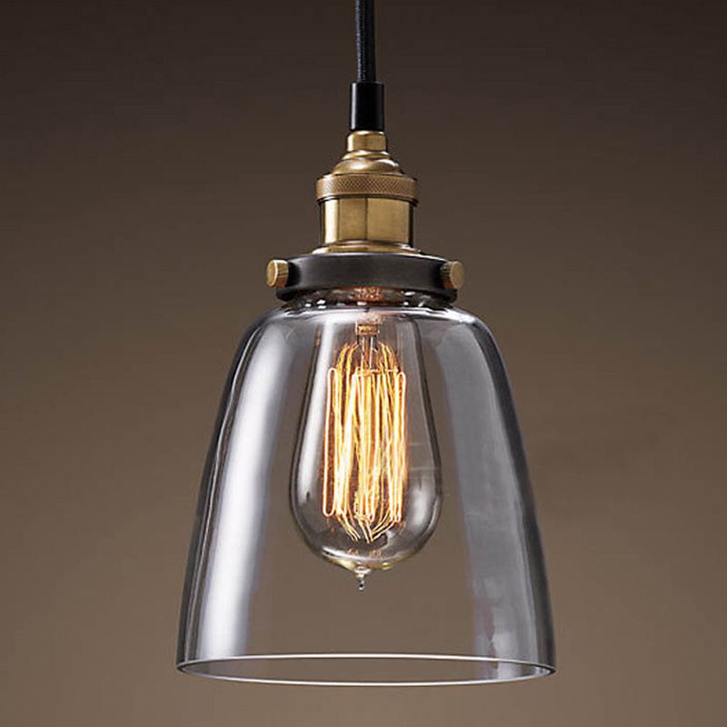 Industrial Vintage Geometric Pendant Light Electroplate Iron Hanging Lamp with Glass Shade