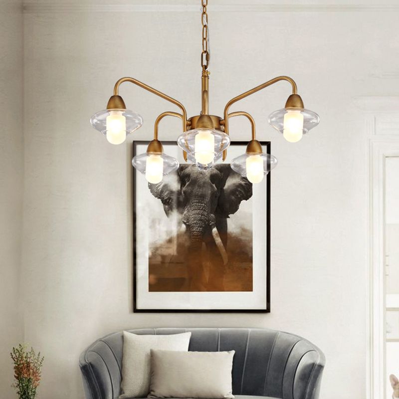 Brass Elliptical Chandelier Lamp Post Modern Multi Lights Led Clear Glass Pendant Light Fixture