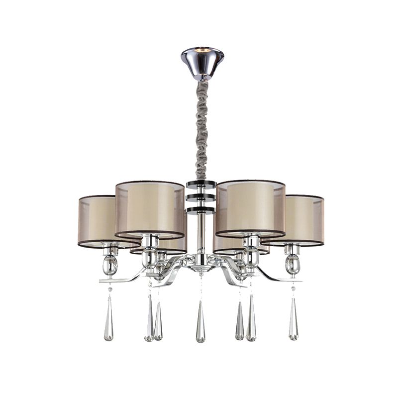 6 ampoules Cylindre lustre Lumière Rustique Chrome Tissure Éclairage pendentif avec chute en cristal