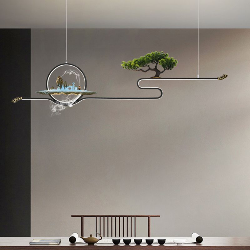 Luces de isla de forma lineal Luces de estilo contemporáneo Metal Dos accesorios de iluminación colgante