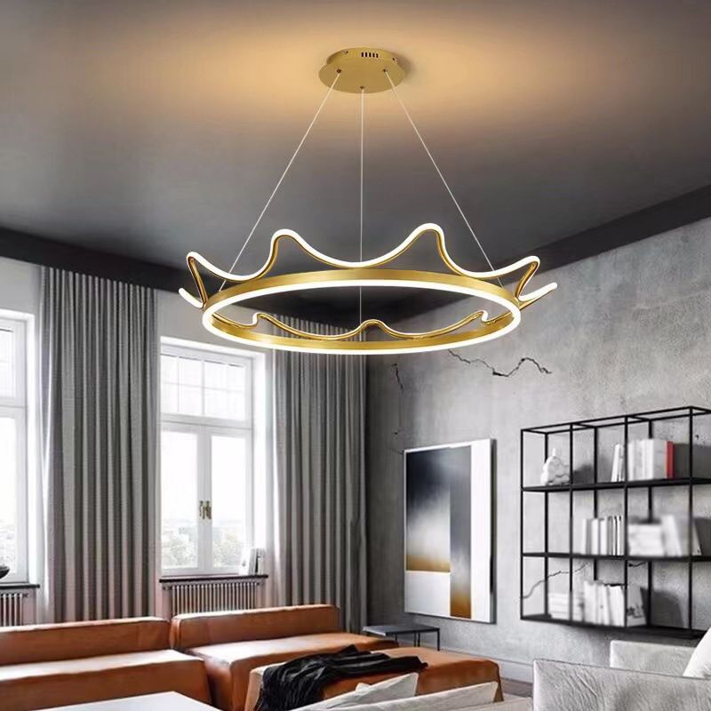 Modern Crown Chandelier Lights Metal 2 Light Chandelier Light Fixture in Gold
