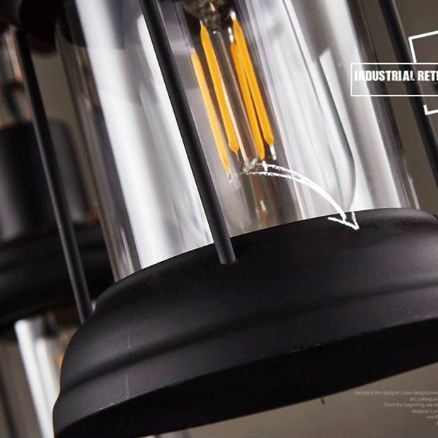 Araña de madera de madera negra RETRO RETRO Circular 6 Luz de suspensión de luz para mesa de comedor