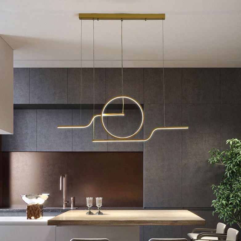 Geometric Island Lighting Modern Metal 3 Light Island Chandelier with Acrylic Shade