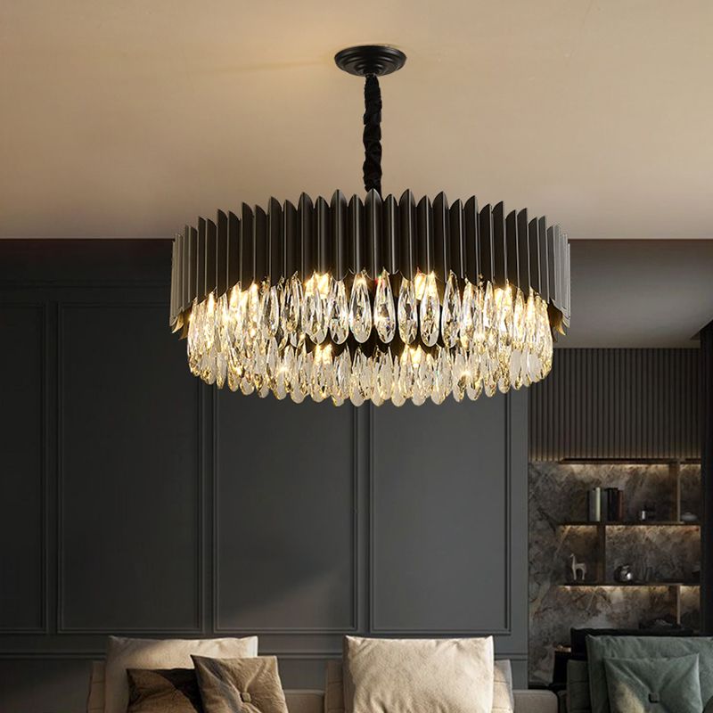 Schwarzer Anhänger Licht moderner Stil Metallkristall Kronleuchter Licht für Wohnzimmer