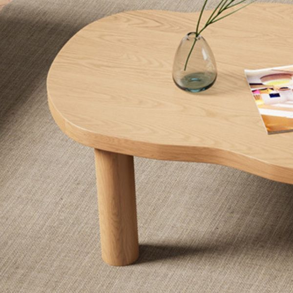 Scandinavian Pine Wood Coffee Table with Free Form Top Cocktail Table