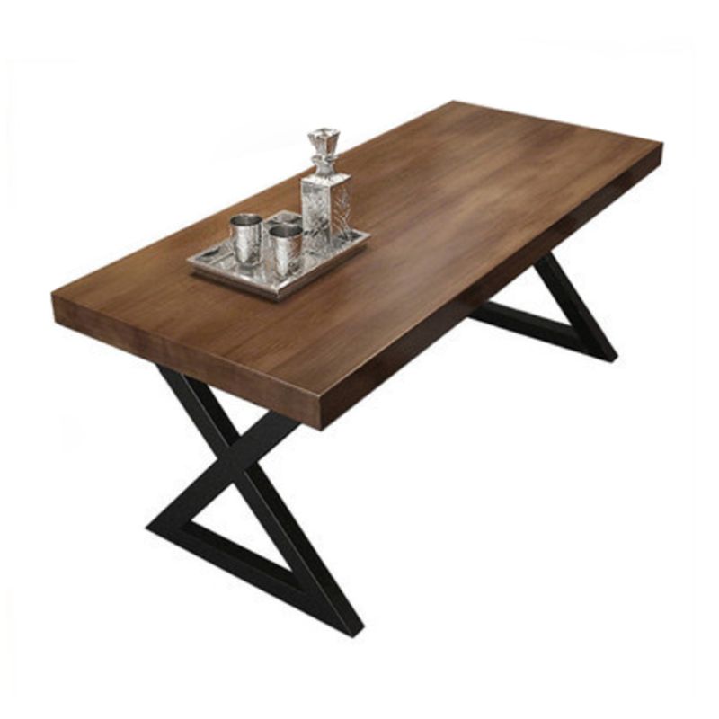 Rectangle Dining Table with Double Pedestal Industrial Solid Wood Kitchen Desk