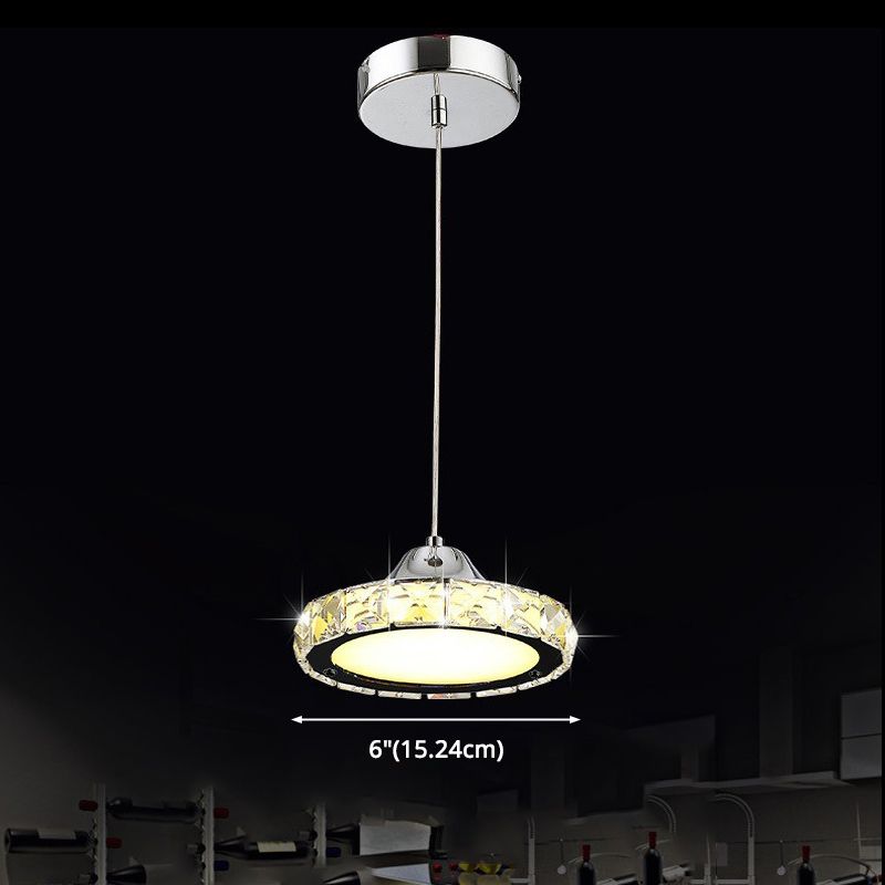 Crystal Disc Suspension Pendant Contemporary Style LED Suspended Lighting Fixture in Silver