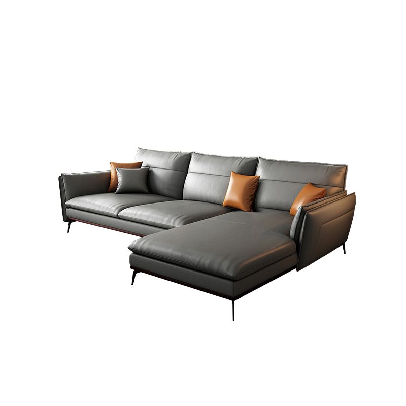 Contemporary Sofa Chaise Stationary Flared Arm Genuine Leather Sofa