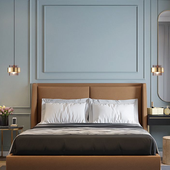 Modern Artistic Cylindrical Pendant Light Electroplate Metal Hanging Lamp with Glass Shade