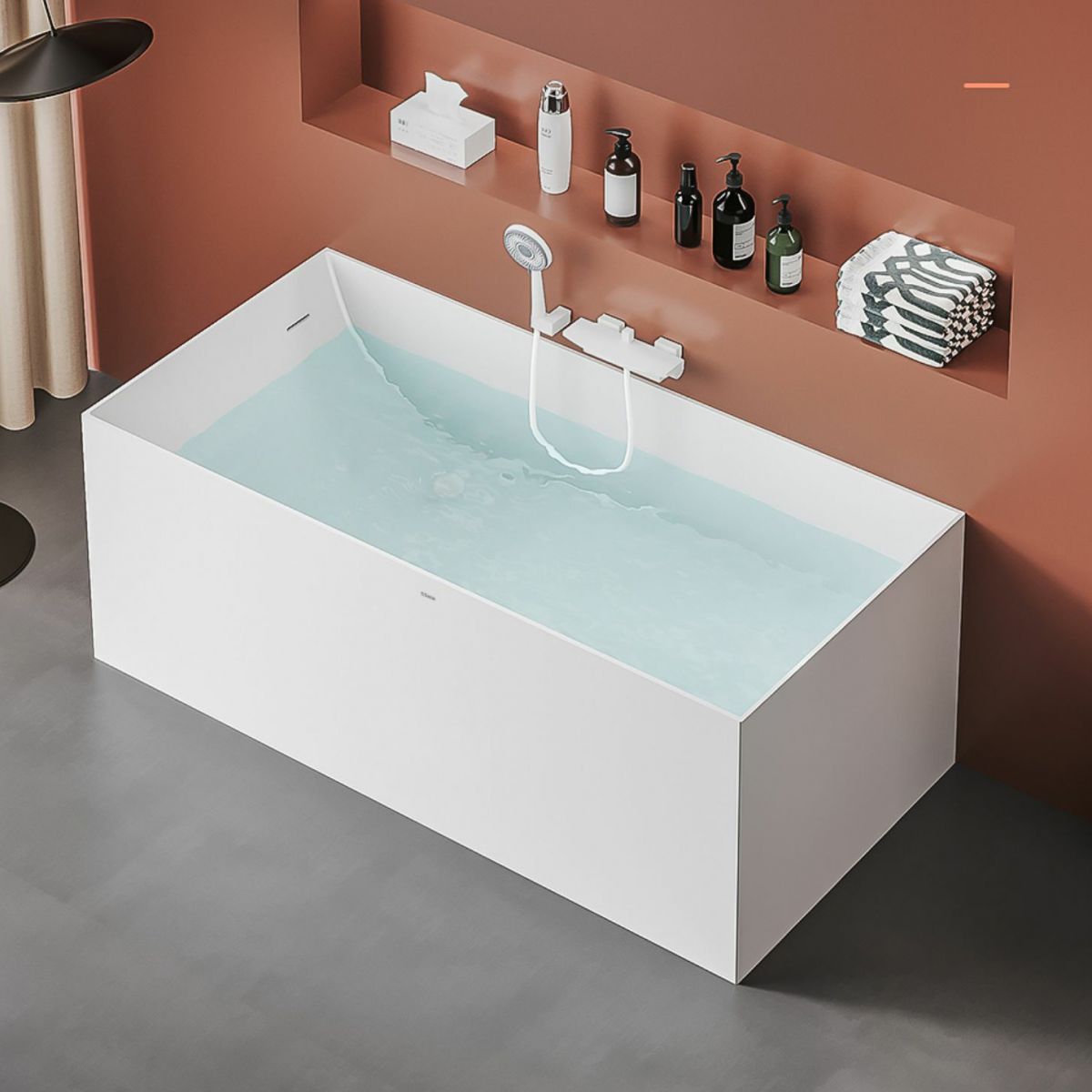 Modern Stone Rectangular Bathtub Antique Finish Flat Bottom Bath Tub