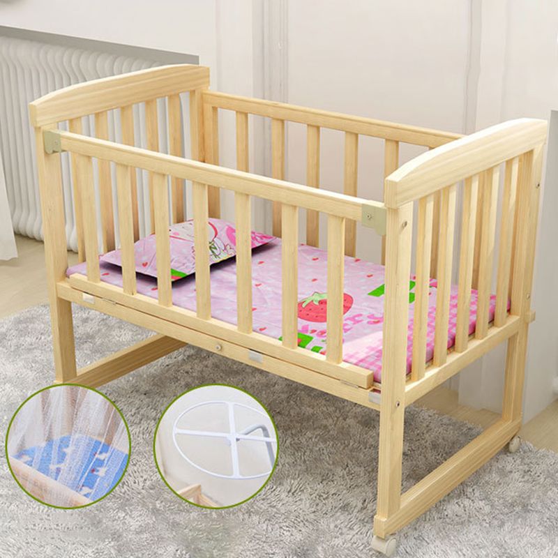 Farmhouse Pine Bed Solid Wood Baby Crib with Guardrails and Casters