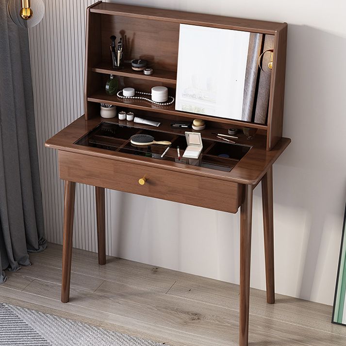 Scandinavian Mirrored Solid Wood Makeup Dressing Table in Brown