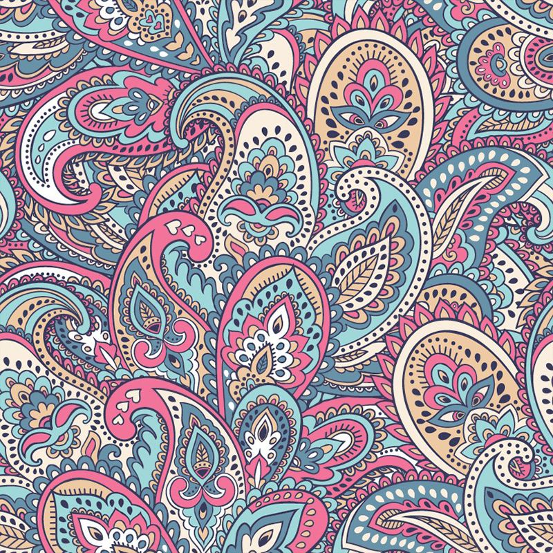 Paisley Wall Covering Murals Pink-Yellow-Green Bohemian Style Wall Decor for Bedroom