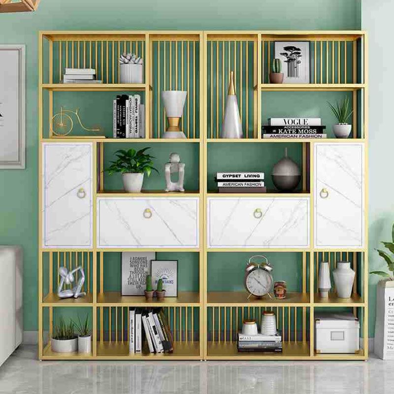 Modern Metal Shelf Bookcase Open Home Bookshelf with Cabinets