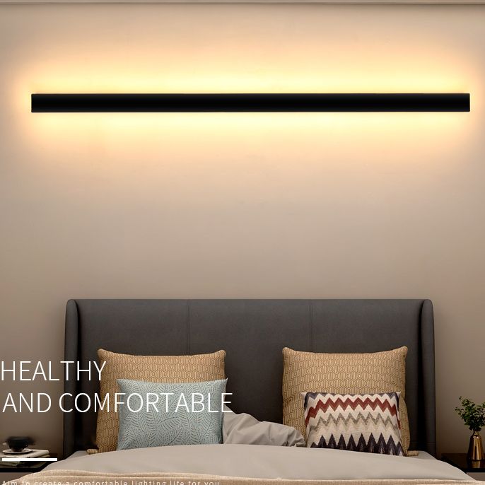 Black Rectangle Shape Metal Acrylic Wall Line Light Fixture Postmodern Style LED Indoor Wall Sconce
