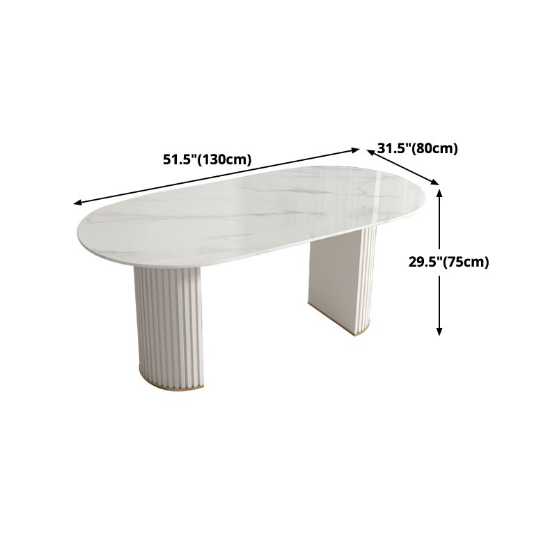 Mesa de comedor ovalada moderna mesa de comedor de piedra sinterizada blanca con base de pedestal doble para el hogar