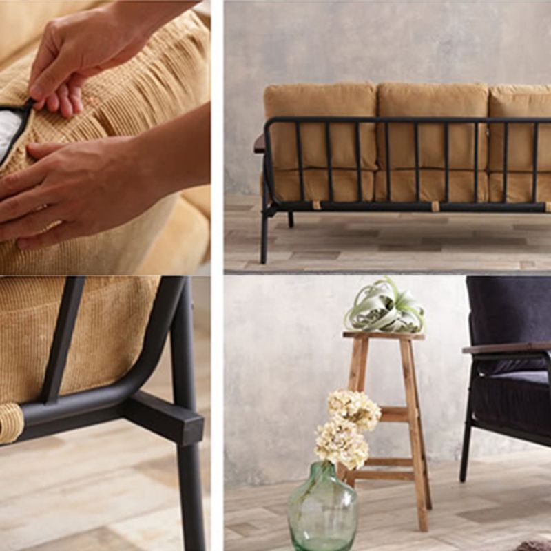 Contemporary Fabric Standard Settee Cushions Square Arm Sofa