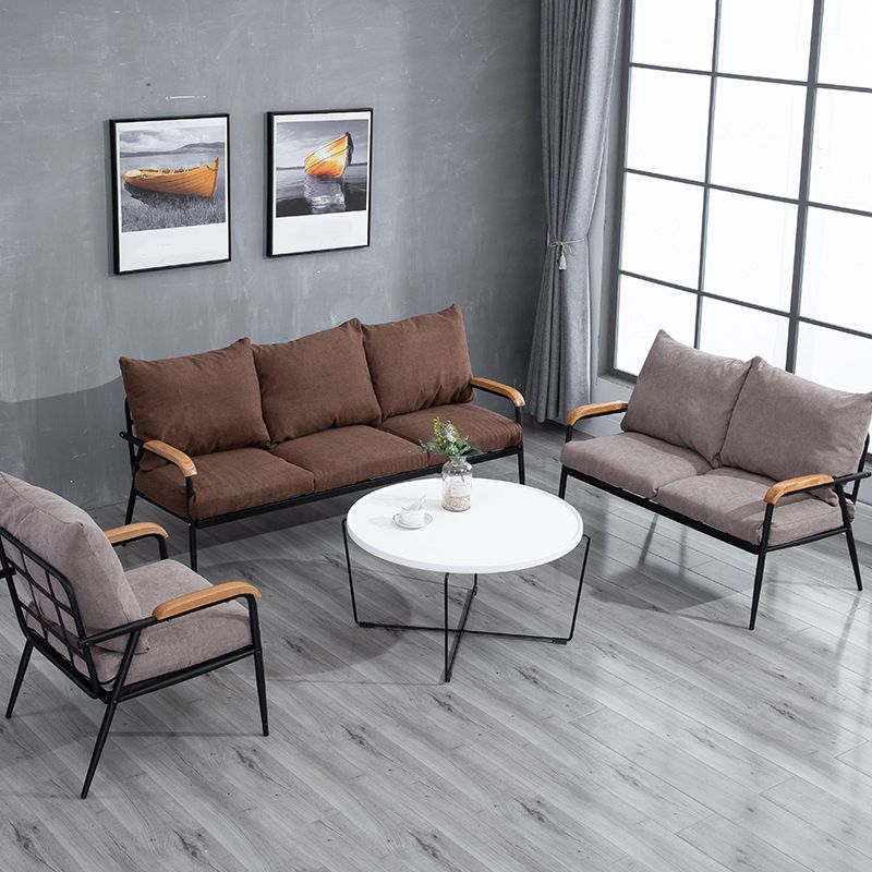 Metal and Wood Square Arm Sofa Industrial Loose Back Cushions Sofa