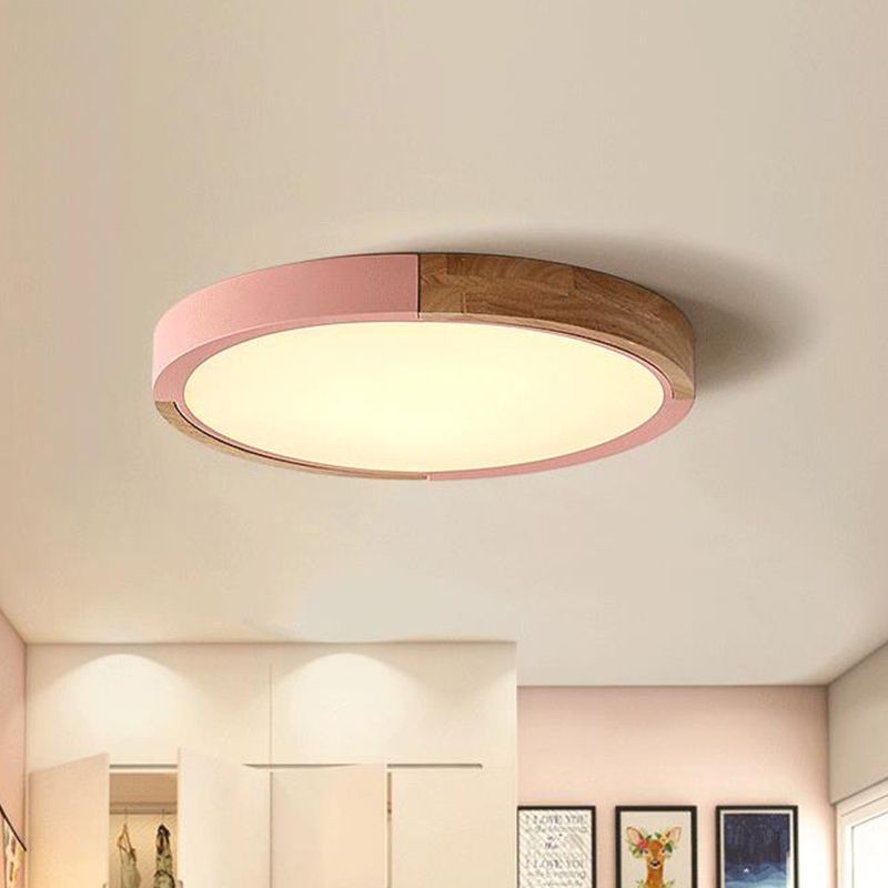 Lámpara de techo LED circular de montaje empotrado Macaron acrílico blanco/rosa/amarillo en luz blanca/cálida, 16"/19,5" de ancho