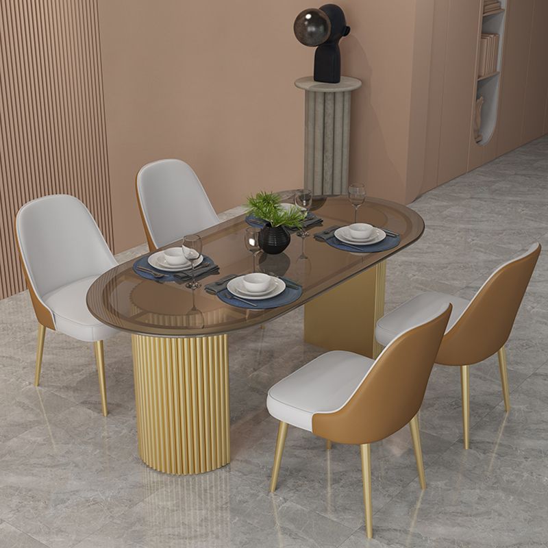 Tavolo da pranzo a due colori a forma ovale semplicità tavolo doppio piedistallo per sala da pranzo