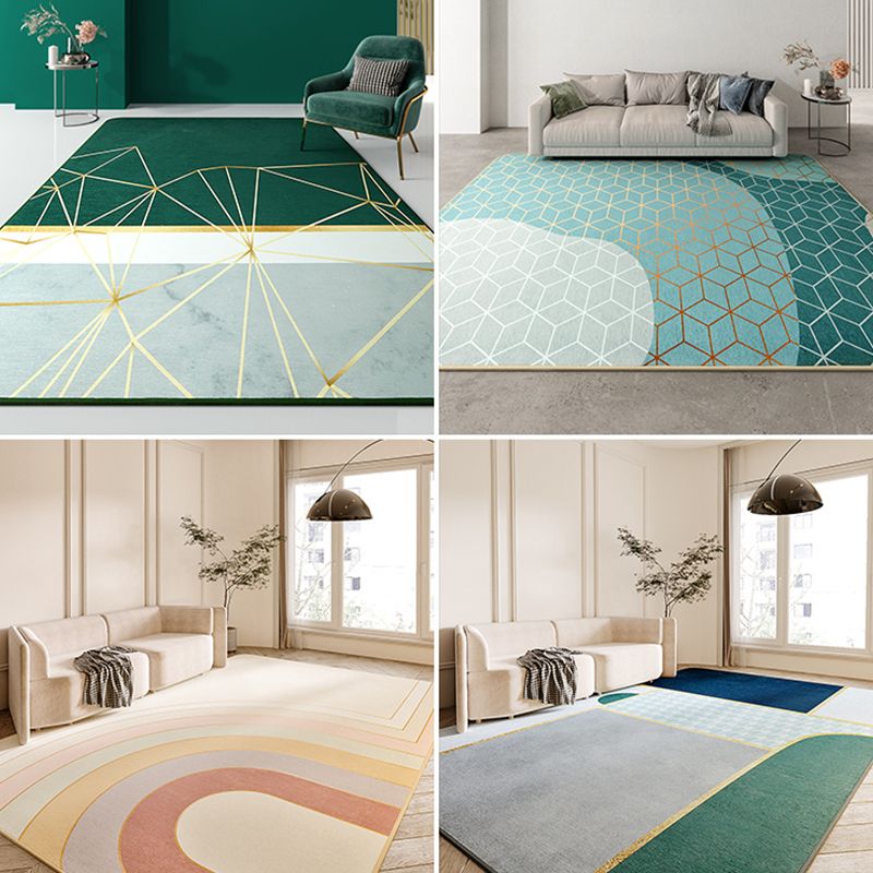 Modern Geometric Pattern Rug Multi Color Super Fiber Indoor Rug Non-Slip Backing Pet Friendly Area Carpet for Living Room