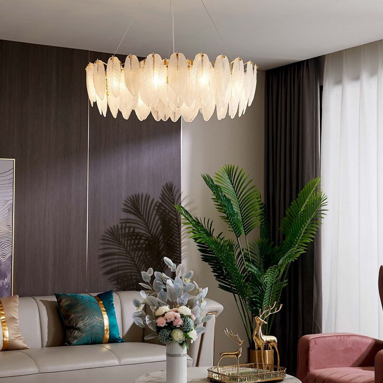 Feather Glass Ceiling Chandelier Modern Creative White Hanging Ceiling Light for Girl Bedroom