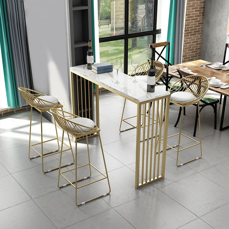 Glam Bar Height Table Faux Marble Top Bistro Bar Table with Double Pedestal Base