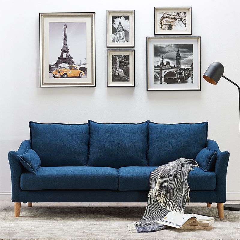 Fabric Loose Back Sofa Modern Sloped Arm Sofa with Wood Legs