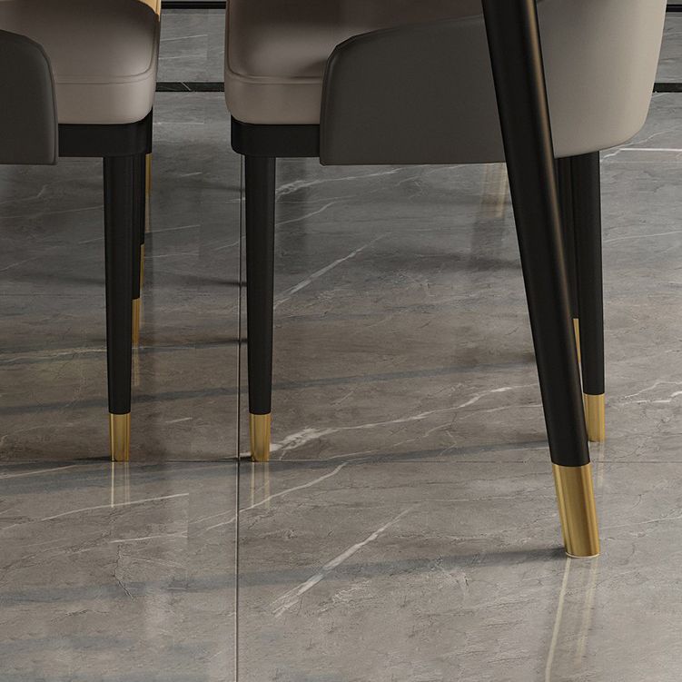 Modern 1/2/5/7 Pieces Grey Dining Set Sintered Stone Dining Table with Leather Chairs