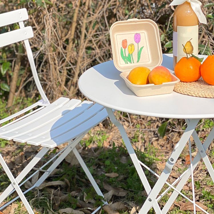 Boho Style Dining Set Metal Round 3 Pieces Patio Dining Table Set