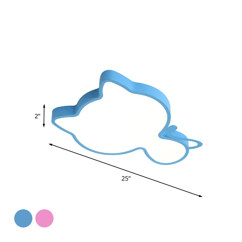 Cat Kindergarten Ceiling Light Acrylic Kids Style LED Flush Mount Lighting Fixture in Pink/Blue