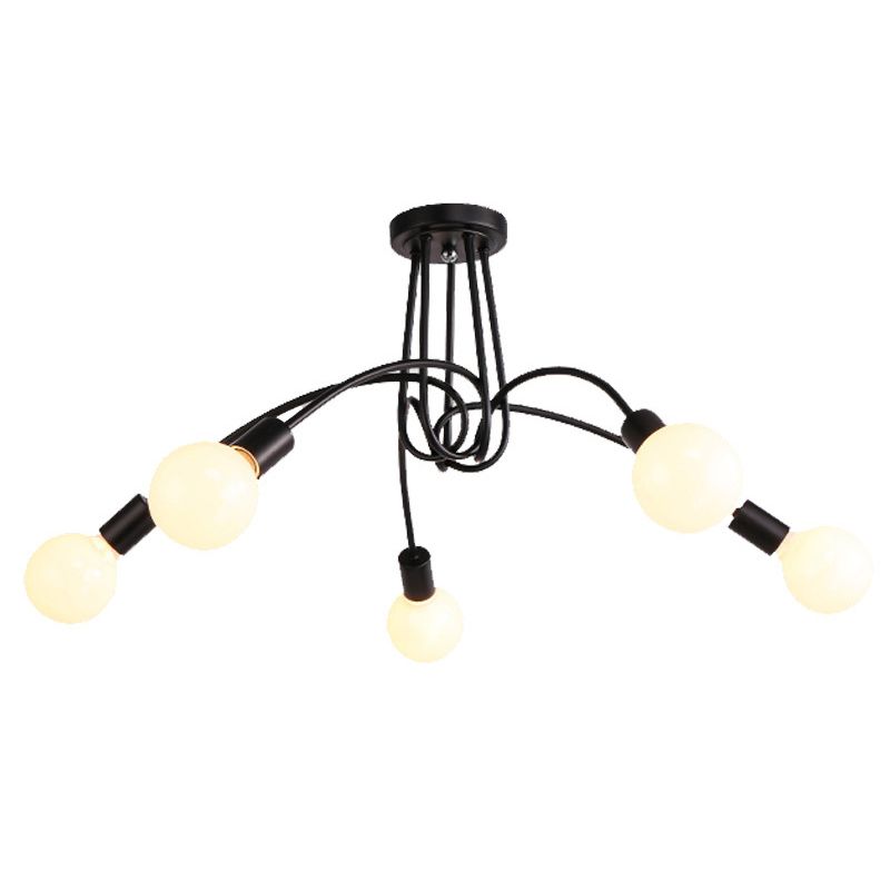 Luminaria de techo de montaje semiempotrado con bombilla expuesta industrial Luminaria de techo de montaje semiempotrado de metal en acabado negro