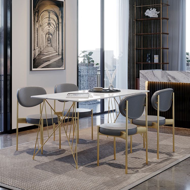 Glam Stone Top Dining Table Set 1/2/5 Pieces Rectangle White Indoor Dinette Set