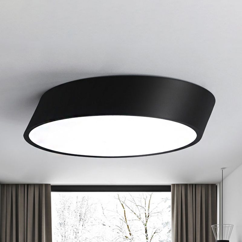 Inclined Elliptical Metal Flush Mount Modernist Led Bedroom Flush Mount Light in White/Black, 10"/16"/19.5" Wide